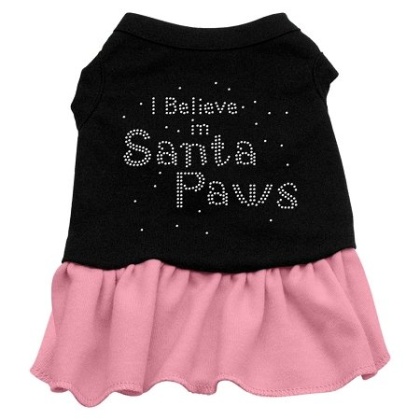 Santa Paws Rhinestone Dress Black with Pink Lg