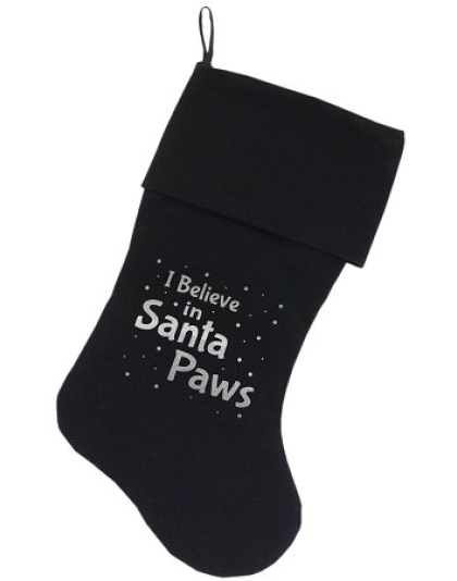 Santa Paws Screen Print 18 inch Velvet Christmas Stocking Black