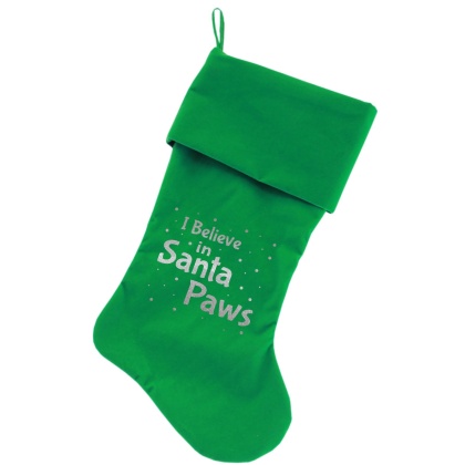 Santa Paws Screen Print 18 inch Velvet Christmas Stocking Green