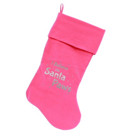 Santa Paws Screen Print 18 inch Velvet Christmas Stocking Pink