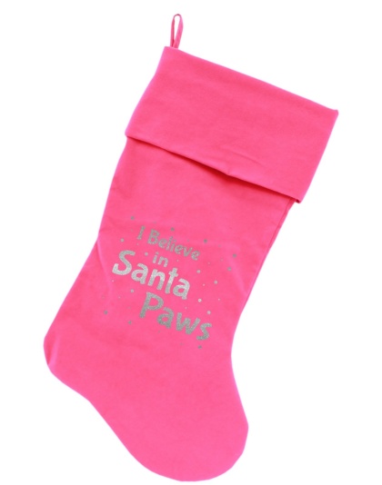 Santa Paws Screen Print 18 inch Velvet Christmas Stocking Pink