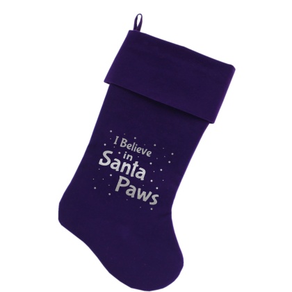 Santa Paws Screen Print 18 inch Velvet Christmas Stocking Purple