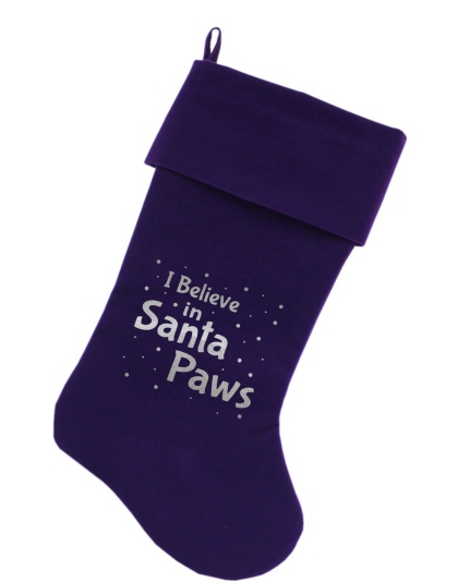 Santa Paws Screen Print 18 inch Velvet Christmas Stocking Purple