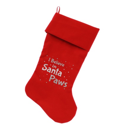 Santa Paws Screen Print 18 inch Velvet Christmas Stocking Red