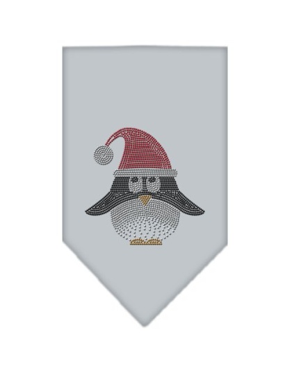 Santa Penguin Rhinestone Bandana Grey Large