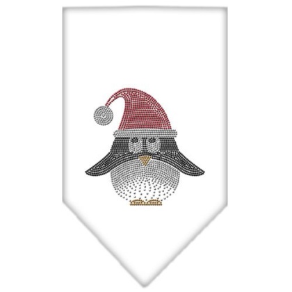 Santa Penguin Rhinestone Bandana White Large