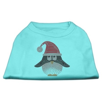 Santa Penguin Rhinestone Dog Shirt Aqua Lg