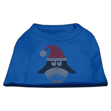 Santa Penguin Rhinestone Dog Shirt Blue Lg