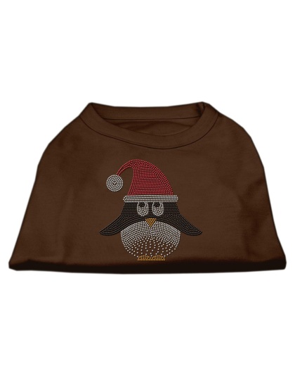 Santa Penguin Rhinestone Dog Shirt Brown Lg