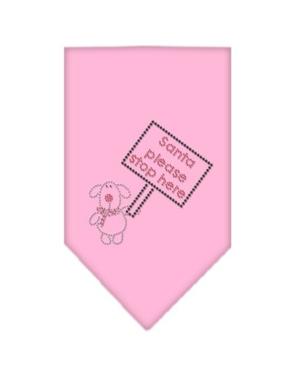 Santa Please Stop here Rhinestone Bandana Light Pink Large