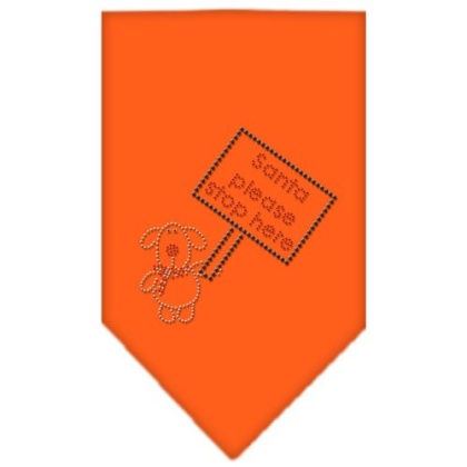 Santa Please Stop here Rhinestone Bandana Orange Large