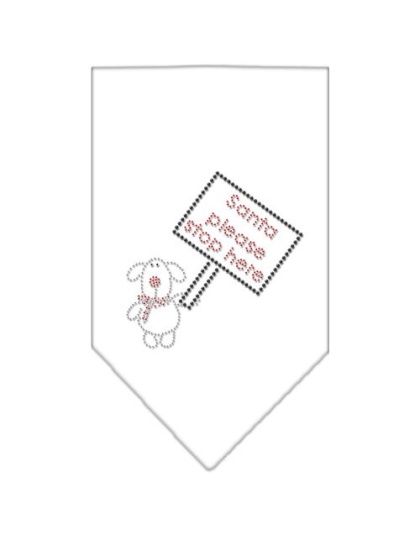 Santa Please Stop here Rhinestone Bandana White Large