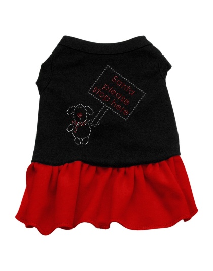 Santa Stop Here Rhinestone Dress Black with Red Lg