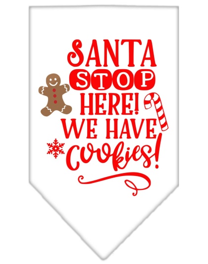 Santa, We Have Cookies Screen Print Bandana White Large