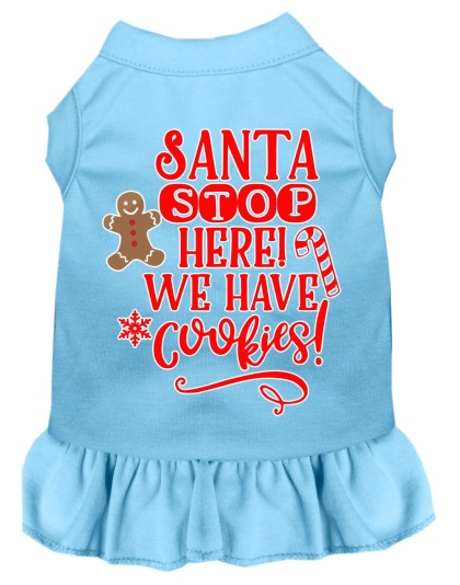 Santa, We Have Cookies Screen Print Dog Dress Baby Blue 4X