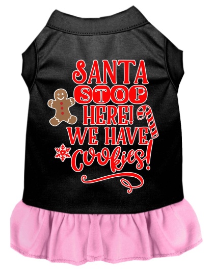 Santa, We Have Cookies Screen Print Dog Dress Black with Light Pink Lg