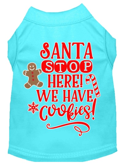 Santa, We Have Cookies Screen Print Dog Shirt Aqua Lg