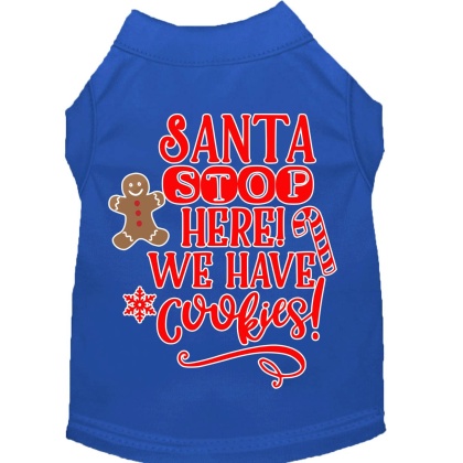 Santa, We Have Cookies Screen Print Dog Shirt Blue Lg