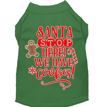 Santa, We Have Cookies Screen Print Dog Shirt Green Lg