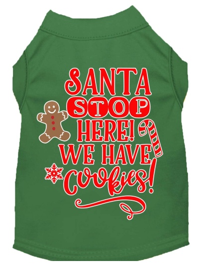 Santa, We Have Cookies Screen Print Dog Shirt Green Lg