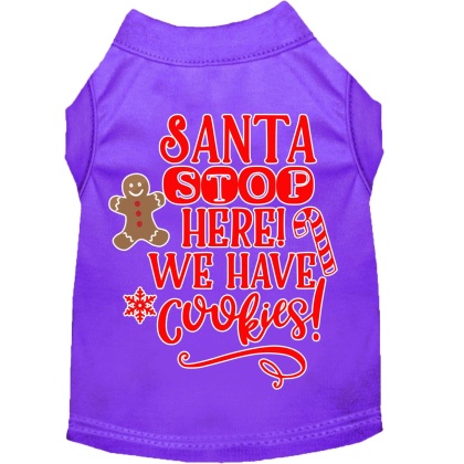 Santa, We Have Cookies Screen Print Dog Shirt Purple Lg