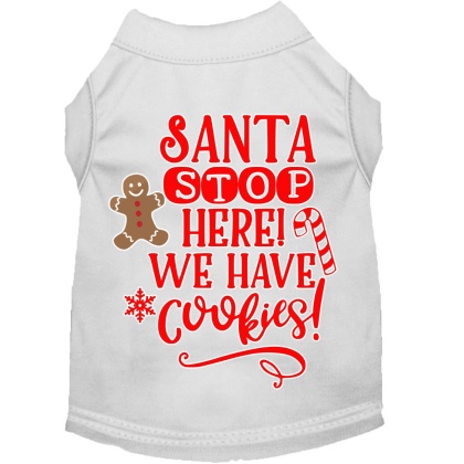 Santa, We Have Cookies Screen Print Dog Shirt White Lg