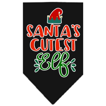 Santa's Cutest Elf Screen Print Bandana Black Large