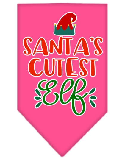 Santa's Cutest Elf Screen Print Bandana Bright Pink Large