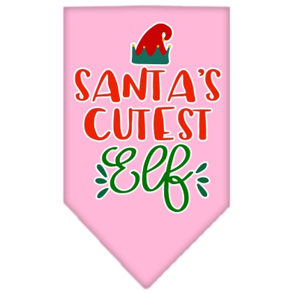 Santa's Cutest Elf Screen Print Bandana Light Pink Large