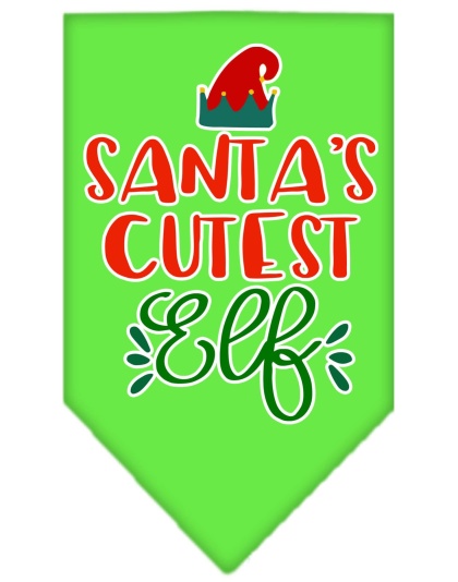 Santa's Cutest Elf Screen Print Bandana Lime Green Large