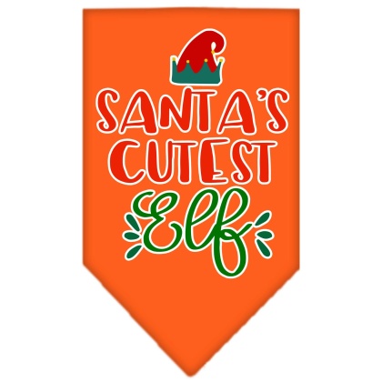 Santa's Cutest Elf Screen Print Bandana Orange Large