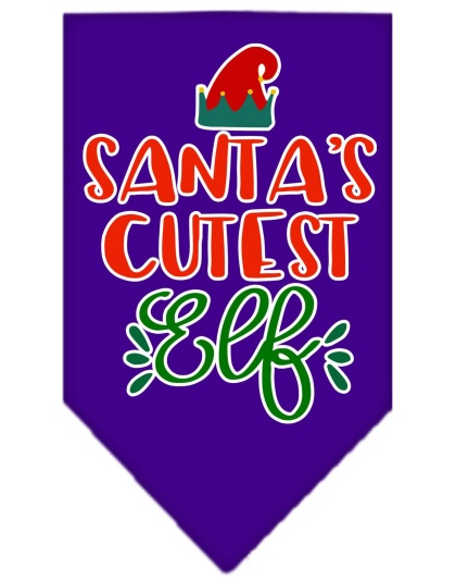 Santa's Cutest Elf Screen Print Bandana Purple Large