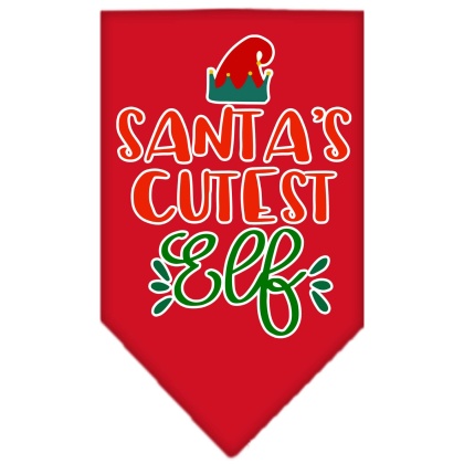 Santa's Cutest Elf Screen Print Bandana Red Large