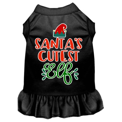 Santa's Cutest Elf Screen Print Dog Dress Black 4X