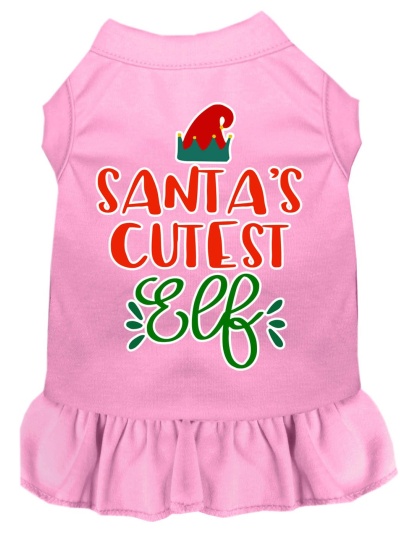 Santa's Cutest Elf Screen Print Dog Dress Light Pink 4X