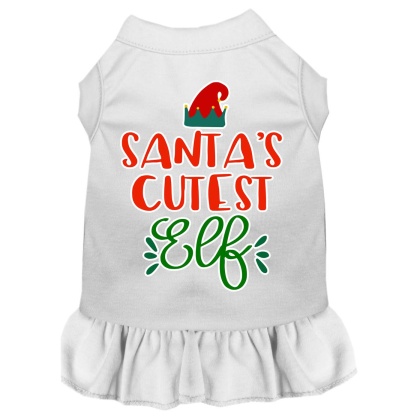 Santa's Cutest Elf Screen Print Dog Dress White 4X