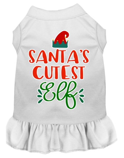 Santa's Cutest Elf Screen Print Dog Dress White 4X