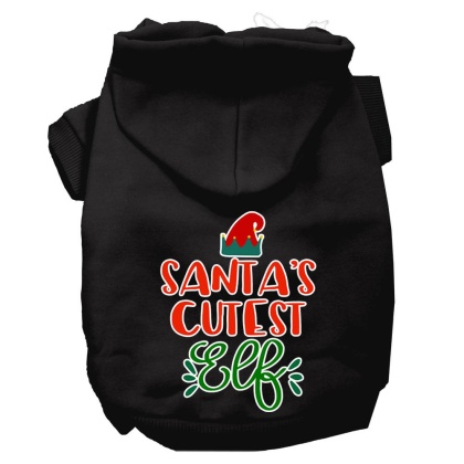 Santa's Cutest Elf Screen Print Dog Hoodie Black L