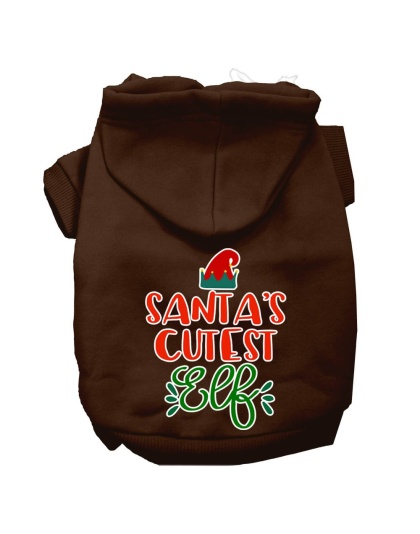 Santa's Cutest Elf Screen Print Dog Hoodie Brown L