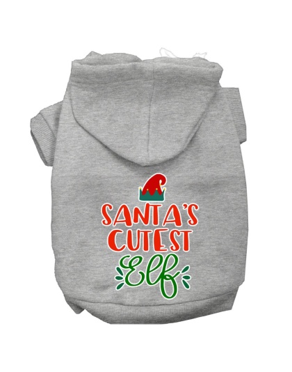 Santa's Cutest Elf Screen Print Dog Hoodie Grey L