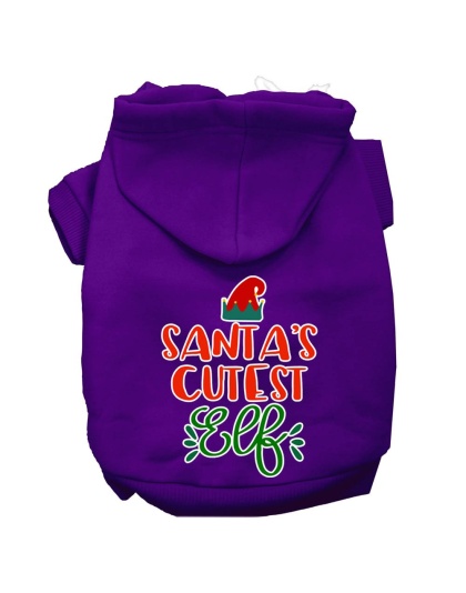 Santa's Cutest Elf Screen Print Dog Hoodie Purple L