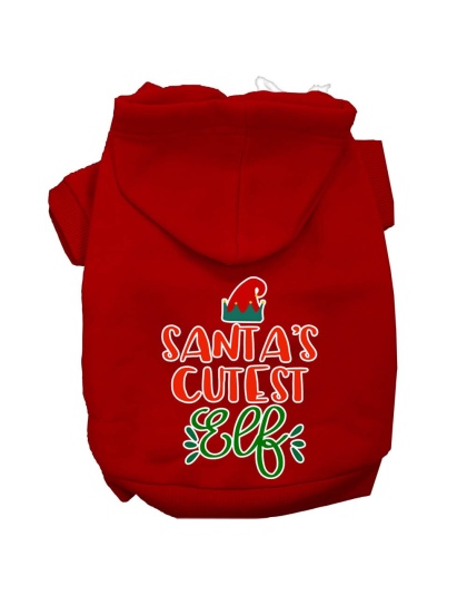 Santa's Cutest Elf Screen Print Dog Hoodie Red L