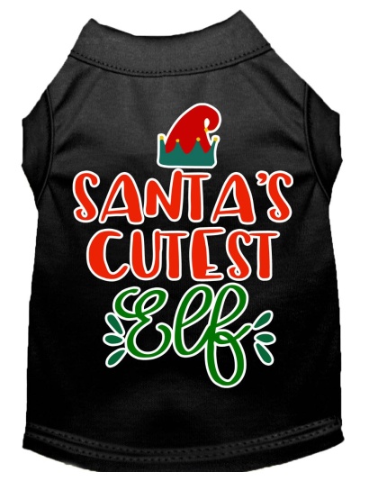 Santa's Cutest Elf Screen Print Dog Shirt Black Lg