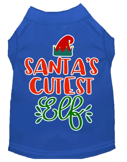 Santa's Cutest Elf Screen Print Dog Shirt Blue Lg