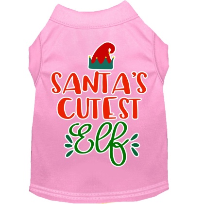 Santa's Cutest Elf Screen Print Dog Shirt Light Pink Lg