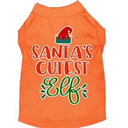 Santa's Cutest Elf Screen Print Dog Shirt Orange Lg