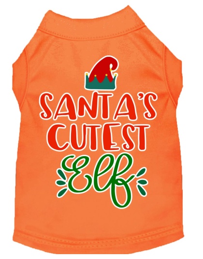 Santa's Cutest Elf Screen Print Dog Shirt Orange Lg