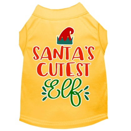 Santa's Cutest Elf Screen Print Dog Shirt Yellow Lg