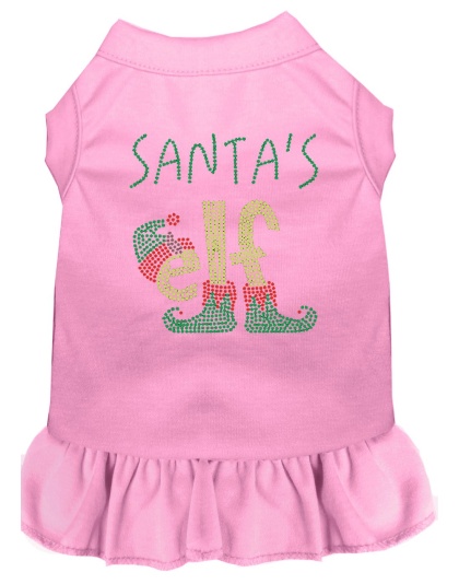 Santa's Elf Rhinestone Dog Dress Light Pink 4X