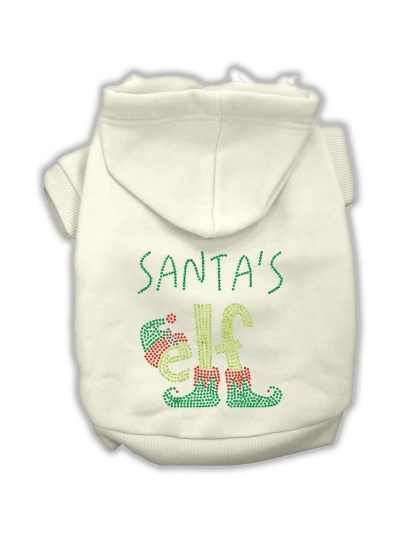 Santa's Elf Rhinestone Dog Hoodie Cream L